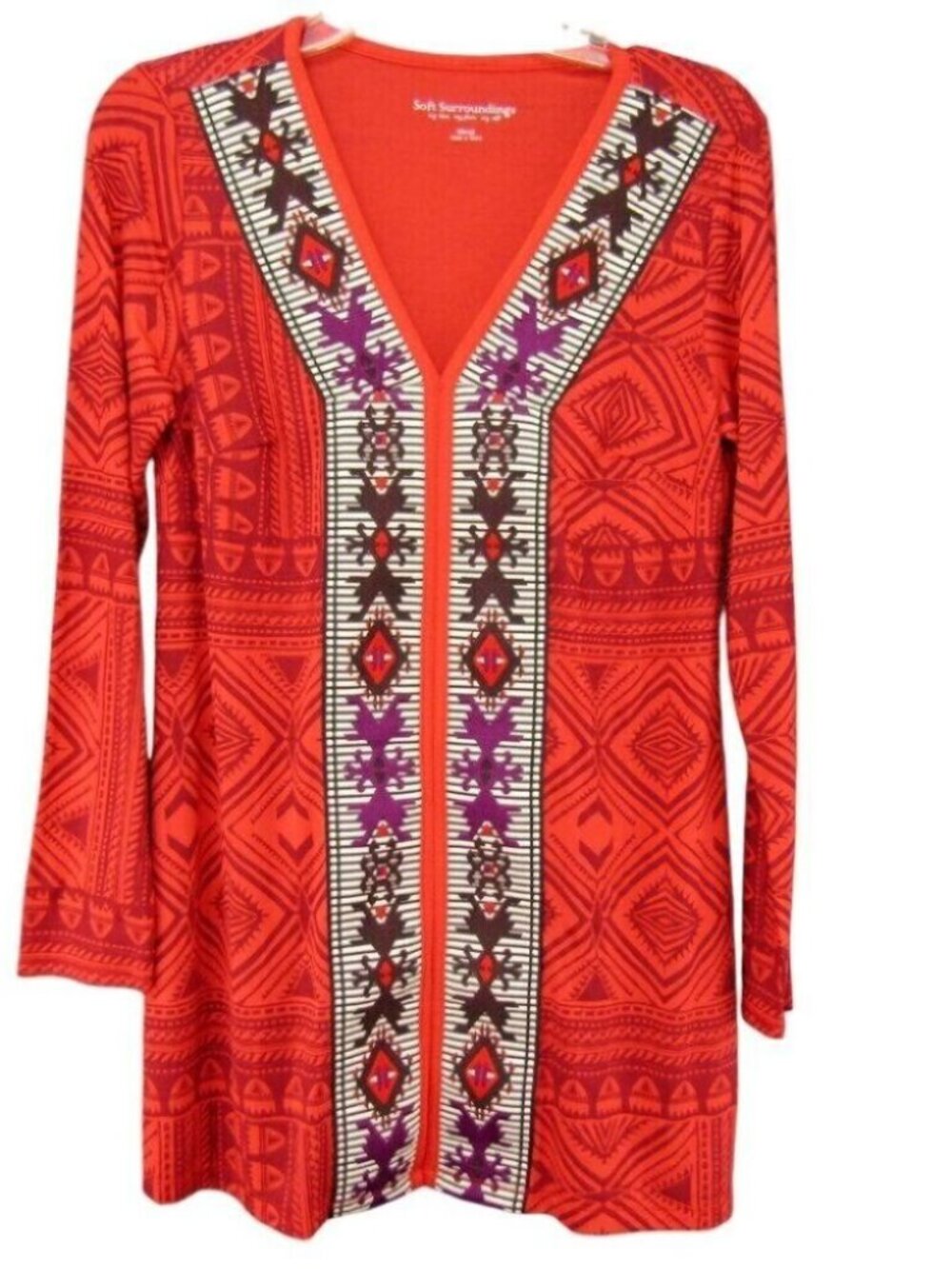 Soft Surroundings Kalahari Tribal Red Embroidered Tunic Top Size XS Geometric
